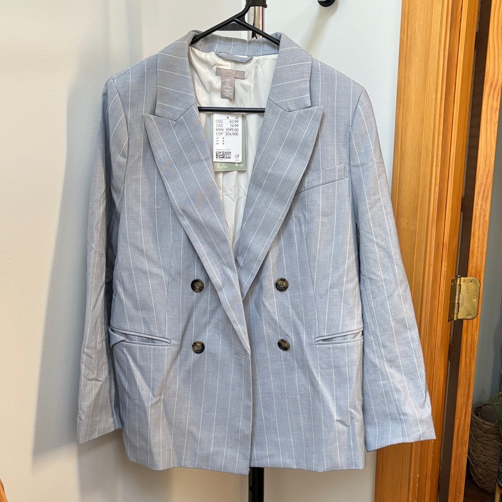 H&M Light Blue Pinstripe Double-Breasted Blazer